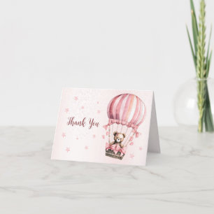 Carte De Remerciements Boulon à air chaud de l'ours en peluche rose migno