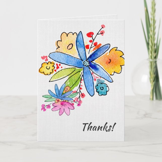 Carte De Remerciements bouquet de fleur de Merci-aquarelle (Devant)