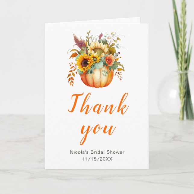 Carte De Remerciements Bouquet de fleurs de citrouille Shower de mariage (Devant)