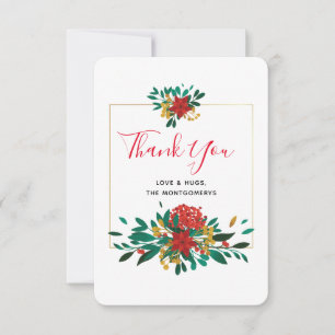 Carte De Remerciements Bouquet de Noël rouge moderne et or