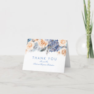 Carte De Remerciements Bouquet de remerciement Hortensia Bleu et Roses Pé