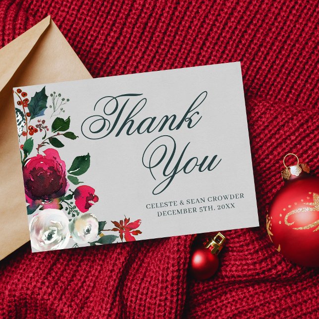 Carte De Remerciements Bouquet de vacances À feuillage persistant Mariage (Créateur téléchargé)