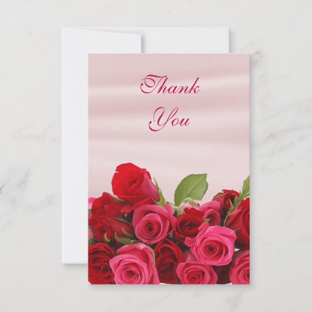 Carte De Remerciements Bouquet Du Mariage Romantique Roses Rouges (Devant)