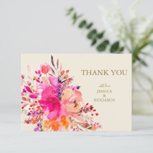 Carte De Remerciements Bouquet floral aquarelle rose personnalisé mariage