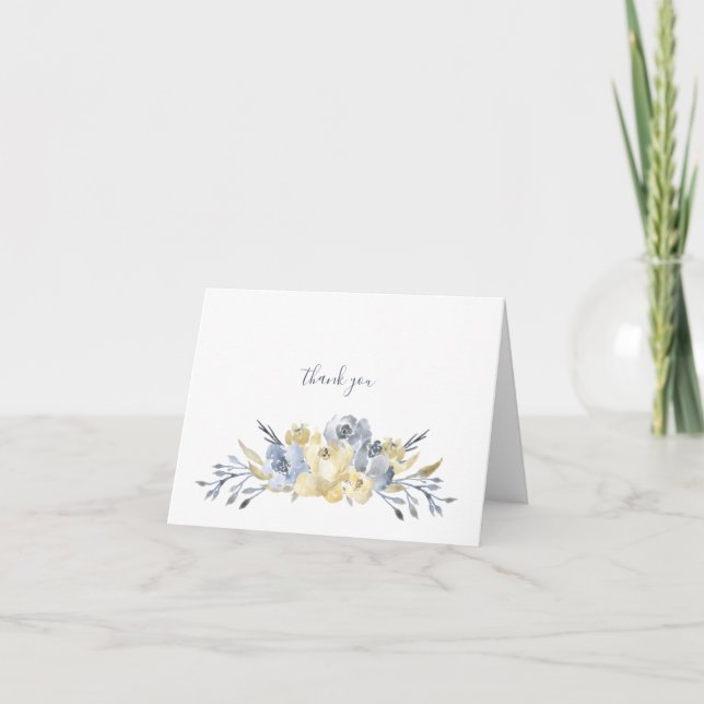 Carte De Remerciements Bouquet floral d'aquarelle bleue poussiéreuse (Devant)