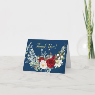 Carte De Remerciements Bouquet floral de la marine Blue Scarlet Peony