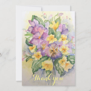 Carte De Remerciements Bouquet lilas aquarelle et pansies jaune clair