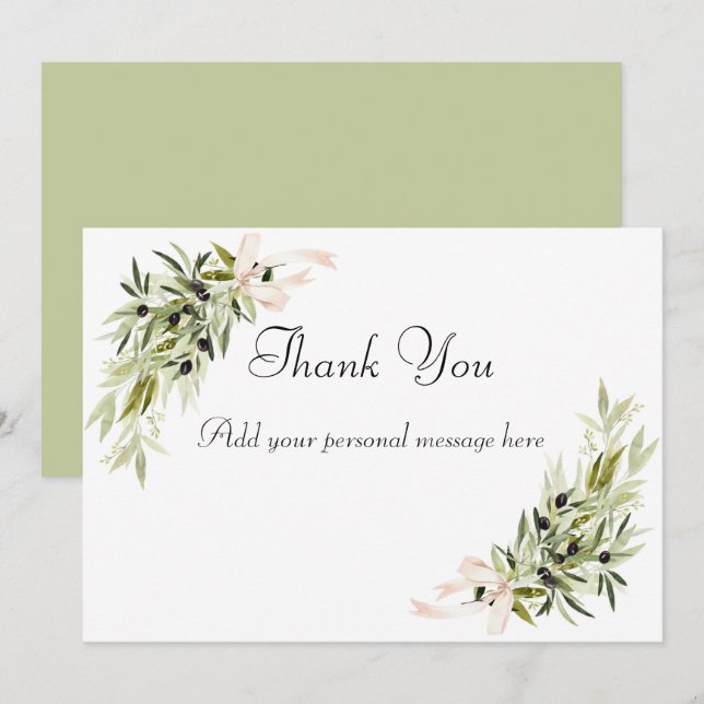 Carte De Remerciements Bouquets de la Branche d'Olivier Mariage (Devant / Derrière)