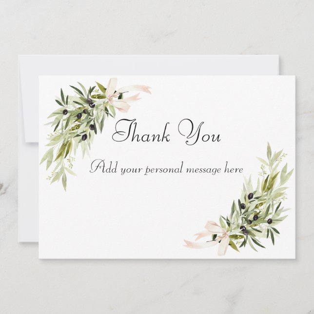 Carte De Remerciements Bouquets de la Branche d'Olivier Mariage (Devant)