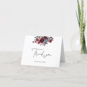 Carte De Remerciements Bourgogne Aquarelle Florale Mariage Fête des marié