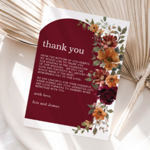 Carte De Remerciements Bourgogne Burange rouille Mariage floral