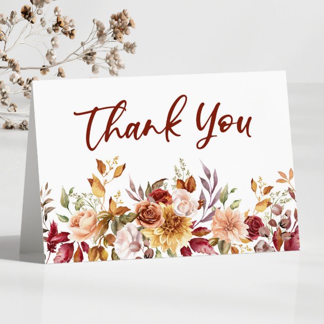 Carte De Remerciements Bourgogne Burnt Orange Floral Flowers Mariage (Créateur téléchargé)