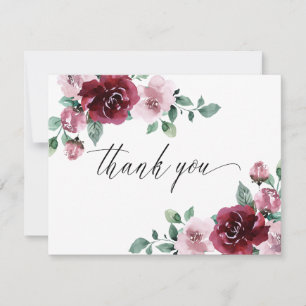 Carte De Remerciements Bourgogne & Dusty Rose rose floral marron Mariage