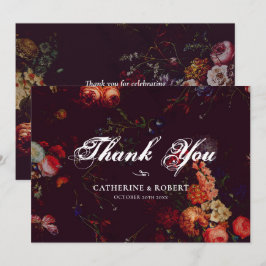Carte De Remerciements Bourgogne Élégant Foncé Floral Maussade