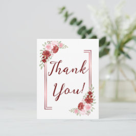 Carte De Remerciements Bourgogne et Rose Floral Mariage