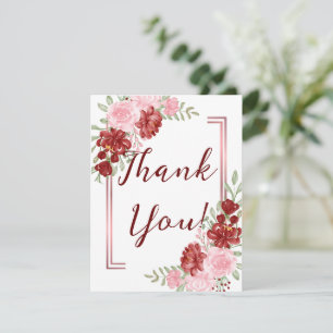 Carte De Remerciements Bourgogne et Rose Floral Mariage