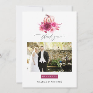 Carte De Remerciements Bourgogne et rose Mariage de automne d'automne