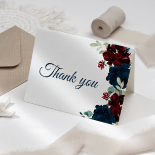 Carte De Remerciements Bourgogne & Fleurs de marine Fête des mariées rust