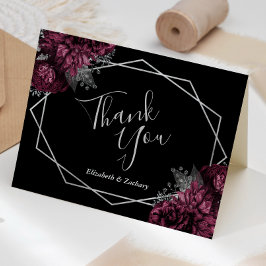 Carte De Remerciements Bourgogne Floral Argent Noir Mariage géométrique