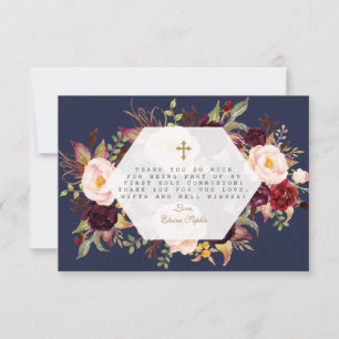 Carte De Remerciements Bourgogne Floral Géométrique Marine Bleue Sainte C