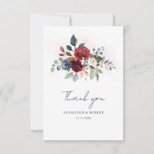 Carte De Remerciements Bourgogne Floral Greenery Mariage Script
