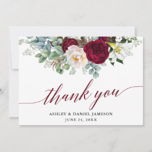 Carte De Remerciements Bourgogne Floral Mariage de calligraphie