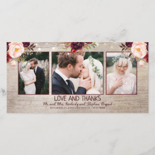 Carte De Remerciements Bourgogne Florals Mariage campagnard rustique