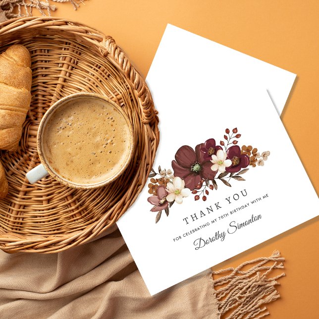 Carte De Remerciements Bourgogne Mauve Ivoire automne 70e anniversaire Ap (Need matching fall  party supplies? Message me!)