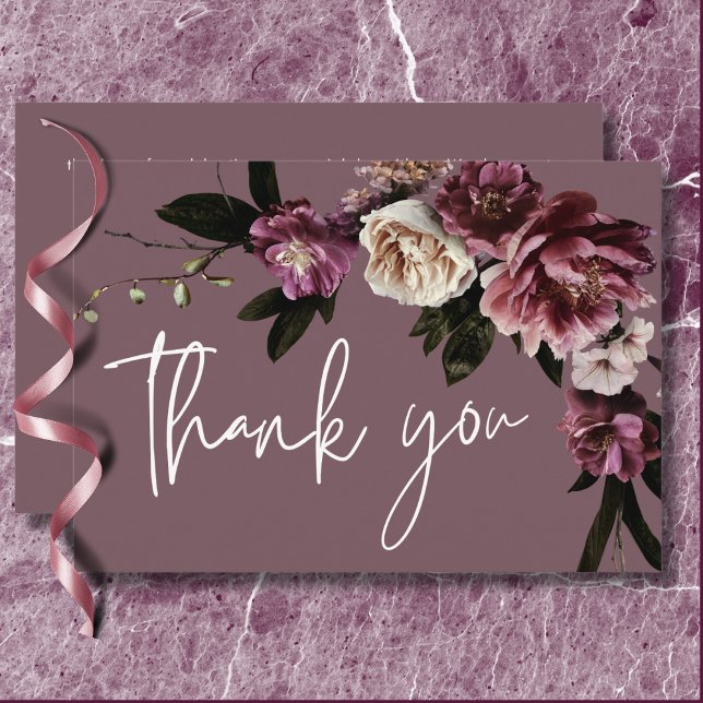 Carte De Remerciements Bourgogne moderne et pivoines de crème Mariage flo (Modern Burgundy & Cream Peonies Floral Wedding Thank You Card)