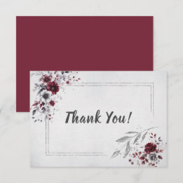 Carte De Remerciements Bourgogne profond gris argent aquarelle floral per