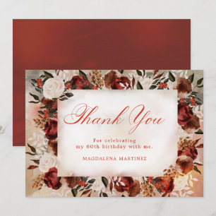Carte De Remerciements Bourgogne Rose blanche Automne Floral 60e annivers