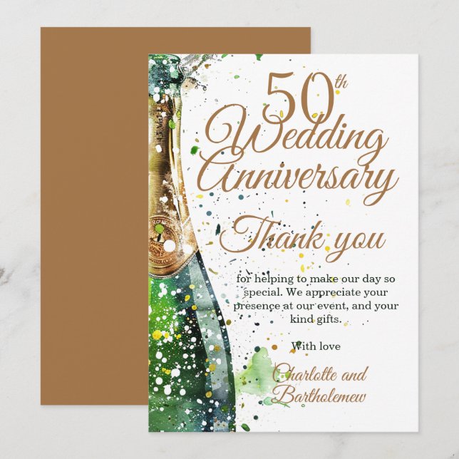 Carte De Remerciements Bouteille de la fête du 50e anniversaire (Devant / Derrière)