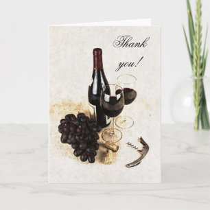 Carte De Remerciements Bouteille de vin, verres de vin, raisins et
