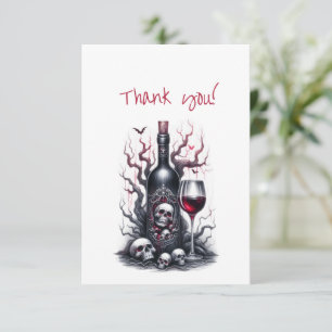 Carte De Remerciements Bouteille gothique Vin Arbre de cicatrice Crânes