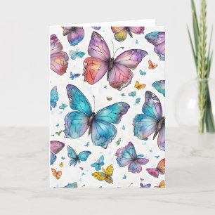 Carte De Remerciements Bouteilles Aquarelle Vibrant Papillons Art Blanc A
