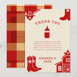 Carte De Remerciements Bouteilles & Boots Baby shower rouge rétro