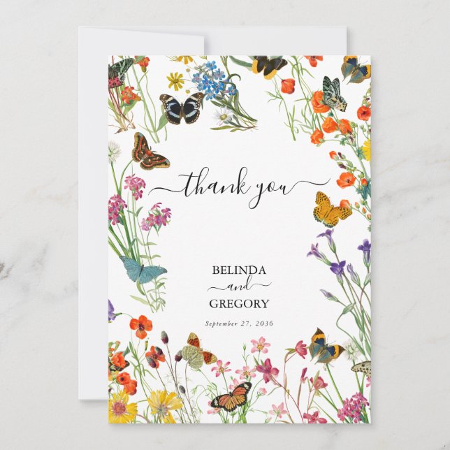 Carte De Remerciements Bouteilles Fleurs sauvages  Mariage floral (Devant)