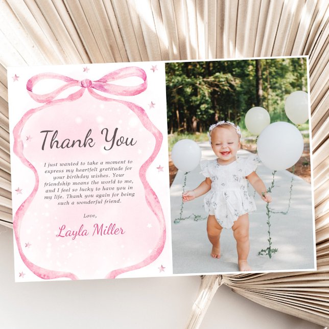 Carte De Remerciements Boutique Bow rose Anniversaire Photo (Créateur téléchargé)