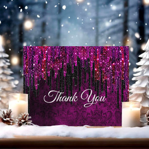 Carte De Remerciements Boutons à Parties scintillant noire rose mignonne