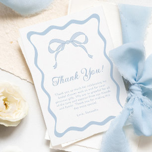 Carte De Remerciements Bow bleu ondulé nouer la Fête des mariées de noeud