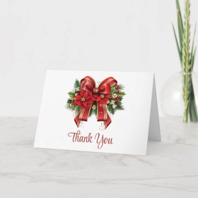 Carte De Remerciements Bow de Noël Festif Rouge et Or (Devant)