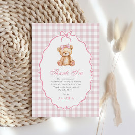 Carte De Remerciements Bow rose En vichy Teddy Bear Baby shower