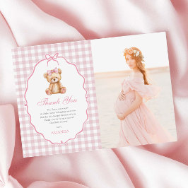 Carte De Remerciements Bow rose En vichy Teddy Bear Baby shower Photo