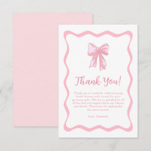 Carte De Remerciements Bow rose ondulé nouer la Fête des mariées
