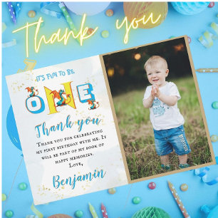 Carte De Remerciements Boy Dinosaur Photo personnalisée Premier anniversa