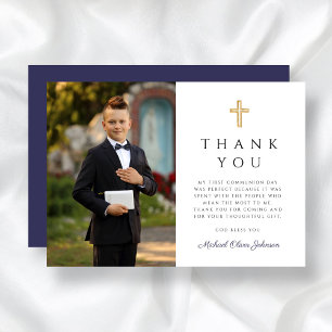 Carte De Remerciements Boy First Communion Croix Bleue Photo
