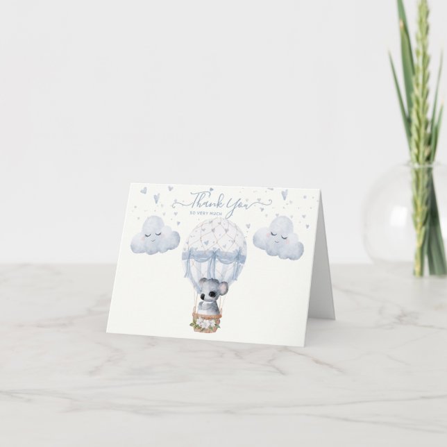 Carte De Remerciements Boy Koala Blue Hot Air Balloon Floral Aquarelle (Devant)