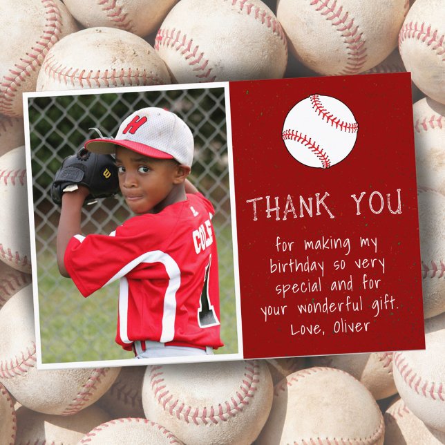 Carte De Remerciements Boy Photo Baseball Ball Anniversaire de l'enfant (Créateur téléchargé)