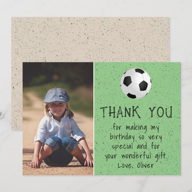 Carte De Remerciements Boy Photo Soccer Ball Anniversaire de l'enfant (Devant / Derrière)