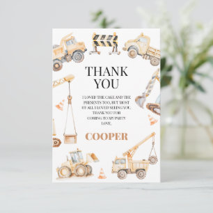 Carte De Remerciements Boys Yellow Aquarelle Construction Anniversaire